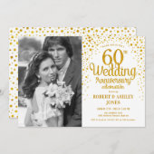 写真付き60周年記念 - ホワイトゴールド 招待状 (正面/裏面)