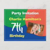 写真付き7歳の誕生日招待状 ポストカード (正面)