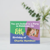 写真付き8歳の誕生日招待状 ポストカード (スタンド正面)