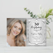 写真付き エレガント シルバー 50歳の誕生日 招待状 (スタンド正面)