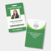 写真付き カスタム 社員 名札 バーコード 緑 バッジ (正面&裏面)