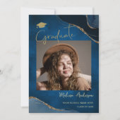 写真付き グラデュエート エレガント ネイビーブルー 発表 招待状 (正面)