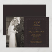 写真付き ゴールド 50周年 結婚記念日 パーティー 招待状 (正面/裏面)