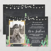 写真付き バースデー フローラル サボテン ウッド インビテーション (正面/裏面)