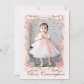 写真付き ピンクのユリの誕生日招待状 招待状 (裏面)