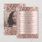 写真付き ブライダルシャワー ローズゴールド グリッター 卒業式 招待状 (正面/裏面)