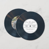 写真付き ミニマルなビニールレコード風 Save The Date 招待状 (正面/裏面)