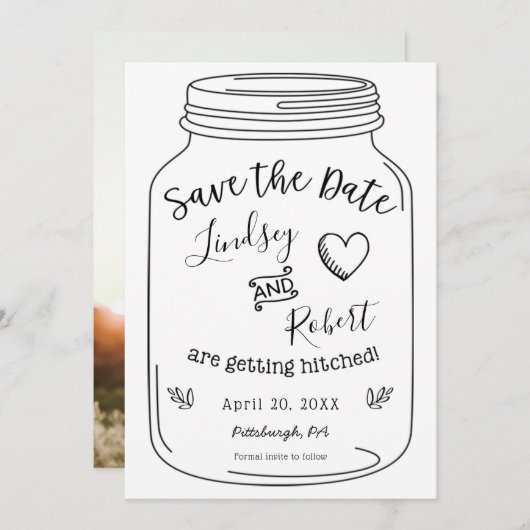 写真付き ラスティック メイソンジャー Save the Date 招待状 (正面/裏面)