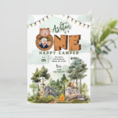 写真付き ワン ハッピー キャンパー 誕生日招待状 招待状 (スタンド正面)