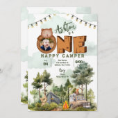 写真付き ワン ハッピー キャンパー 誕生日招待状 招待状 (正面/裏面)