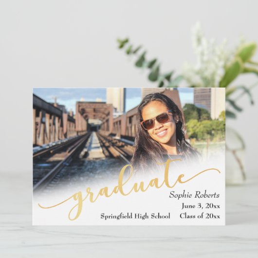 写真付き！卒業おめでとう（箔押し調ゴールド） 案内状 (スタンド正面)