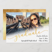 写真付き！卒業おめでとう（箔押し調ゴールド） 案内状 (正面/裏面)