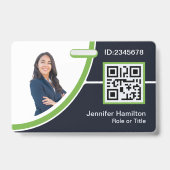 写真付き 社員名 QRコード 緑 バッジ (正面)