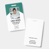 写真付き 社員証 企業ロゴ セキュリティ グリーン ティール バッジ (正面＆裏面)