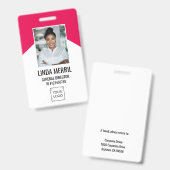 写真付き 社員証 企業ロゴ セキュリティ ピンク バッジ (正面＆裏面)