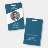 写真付きID 白 青のバッジ バッジ (正面＆裏面)