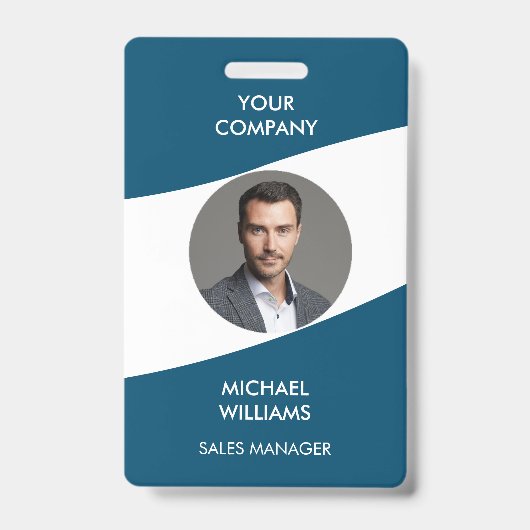 写真付きID 白 青のバッジ バッジ (正面)