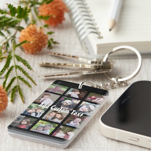 写真付きInstagramコラージュと黒い背景 キーホルダー (正面右)