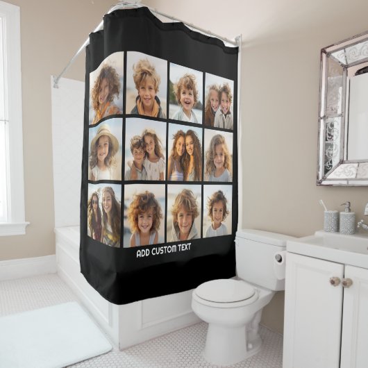 写真付きInstagramコラージュと黒い背景 シャワーカーテン (インサイチュ)