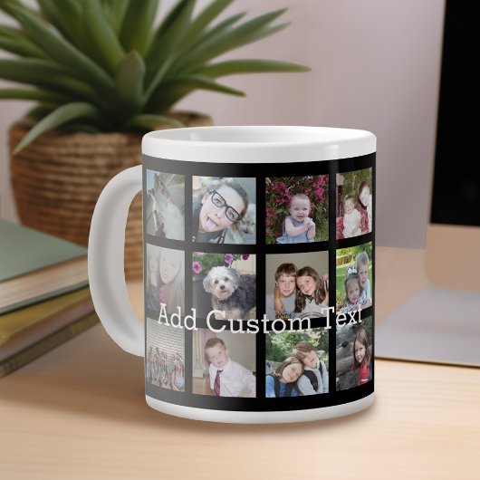 写真付きInstagramコラージュと黒い背景 ジャンボコーヒーマグカップ