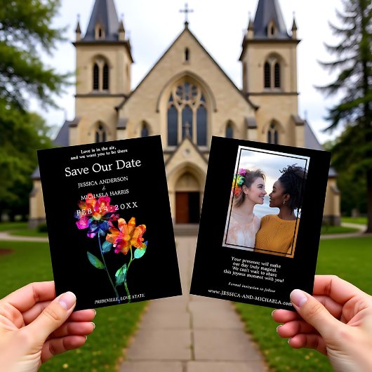 🌈 写真付きLGBTQ プライド&花びらのSave the Date セーブザデート