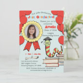 写真付カラフルき可愛いブックワーム卒業パーティー 招待状 (スタンド正面)