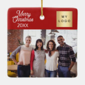 写真企業のロゴのクリスマスモダンレッド セラミックオーナメント (裏面)