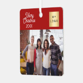 写真企業のロゴのクリスマスモダンレッド メタルオーナメント (正面左)