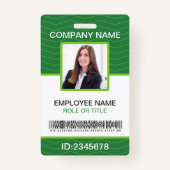 写真企業の従業員名タグバーコード緑 バッジ (正面)