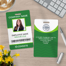 写真企業の従業員名タグバーコード緑 バッジ