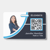 写真企業の従業員名QRコードブルー バッジ (表面)