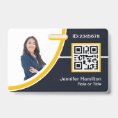 写真企業の従業員名QRコード黄色 バッジ (正面)