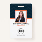 写真企業の社員QRコード青オレンジ バッジ (正面)