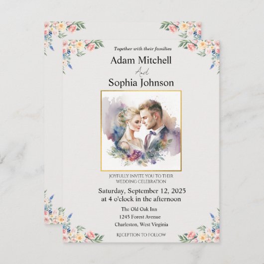 写真伝統的の結婚式の招待 (正面/裏面)