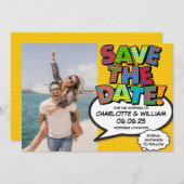 写真保存日付おもしろいレトロ漫画ブックアポップ・アートのート 招待状 (正面/裏面)