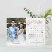 写真保存日付カレンダー大理石バラ金ゴールド 招待状 (スタンド正面)