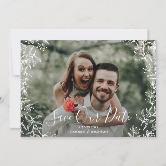 写真保存日付手描き小花 セーブザデート (正面)