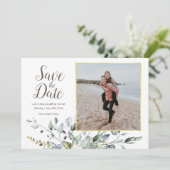 写真保存日 |金ゴールドフレーム水色フローラ セーブザデート (スタンド正面)