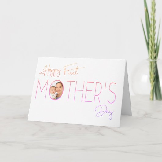 写真入りオンブレ タイポグラフィ 初の母の日 カード (正面)