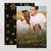 写真入りクリスマスカード「Merry Christmas」金色+雪の結晶 シーズンカード (正面/裏面)