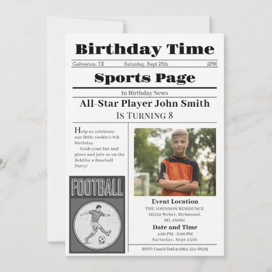 写真入りサッカー誕生日招待状 招待状 (正面)