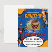 写真入りスパイダースーパーヒーロー誕生日招待状 シーズンカード (正面/裏面)