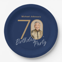 写真入りネイビーブルー ゴールド 70歳の誕生日