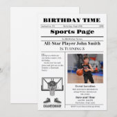 写真入りバスケットボールお誕生日おめでとう 招待状 (正面/裏面)