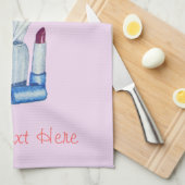 写真入りピンクの化粧ブラシ キッチンタオル (四つ折り)