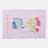 写真入りピンクの化粧ブラシ キッチンタオル (横)