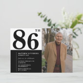 写真入りモノクロ86歳の誕生日招待状 招待状 (スタンド正面)