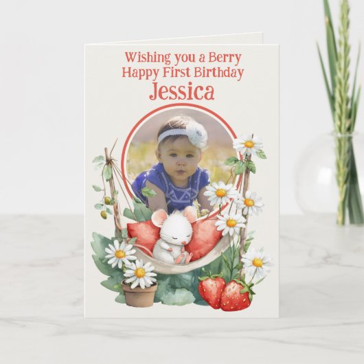 写真入り1歳の誕生日グリーティングカード カード (正面)
