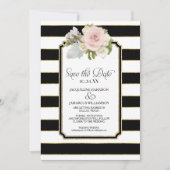 写真全体の日付を保存ストライプするフェイク金ゴールドフローラ 招待状 (正面)