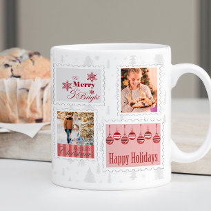写真切手レッドグレーのクリスマスパイン コーヒーマグカップ